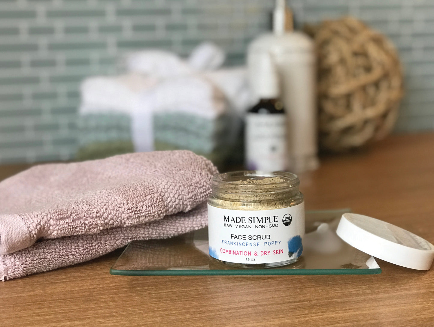 Frankincense Poppy Seed Face Scrub for Combination/Dry Skin - Certified Organic, Vegan & Cruelty-free